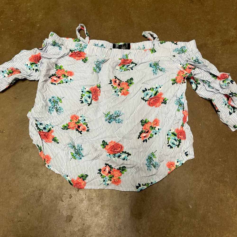 by & by Blue and Orange Ruffled Off-the-Shoulder Blouse